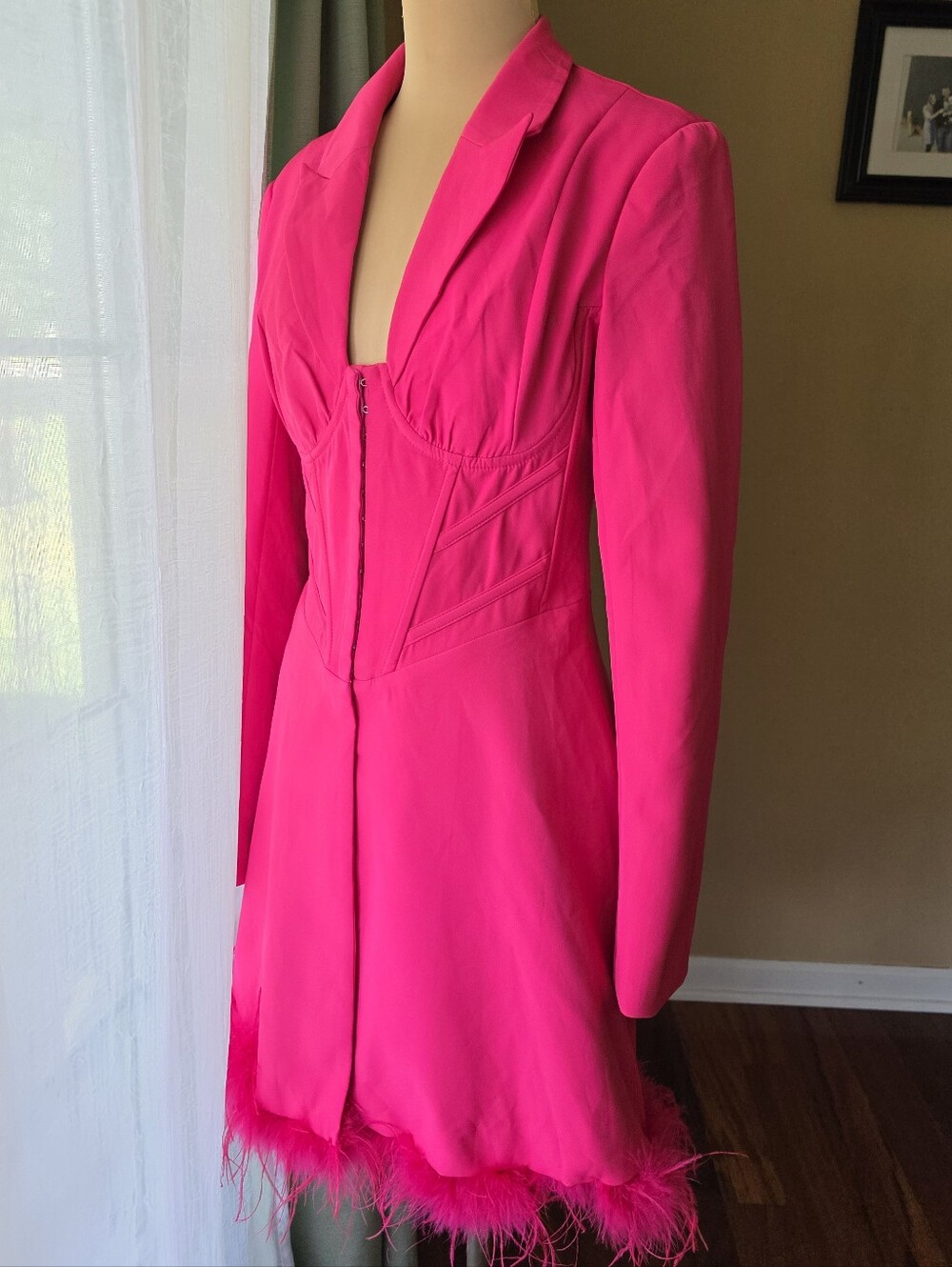 AKIRA Hot Pink Blazer Corset Dress Feather Trim Mini NWT Fuchsia Party Formal S